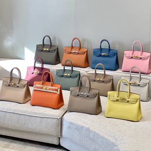 手工蠟線縫制鉑金包birkin20 30cm荔枝紋真牛皮手提單肩斜挎包