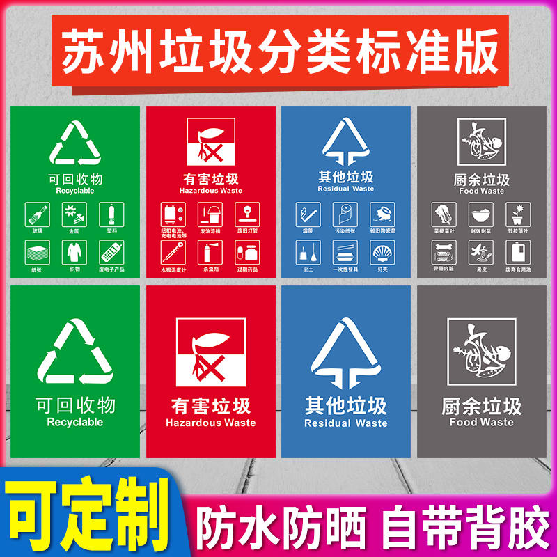 苏州垃圾分类标识贴纸宣传画海报上海北京杭州垃圾桶标志可回收易腐