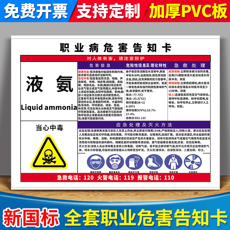 液氨职业病危害告知卡告知牌卡安全警示公告栏标识牌卫生健康周知卡