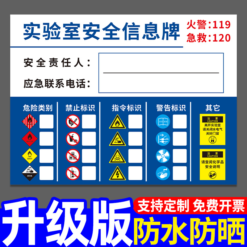实验室安全信息牌PVC定制标识牌