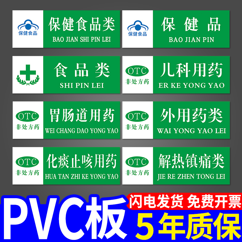 药店分类全套药品分类标示牌药房分区分类标签识牌分区域牌门诊医院诊所大药房分组PVC塑料板标牌货夹定制做