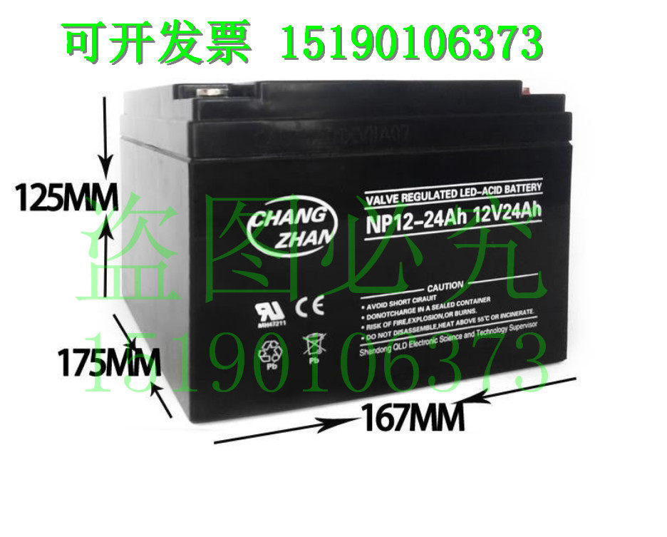 CHANGZHAN蓄电池NP12-24AH/12V24AH免维护 船用 医疗 UPS 电源