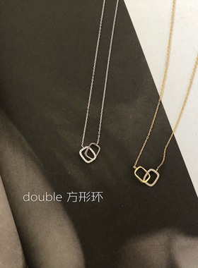 百搭简约镂空双环纯银14k项链女