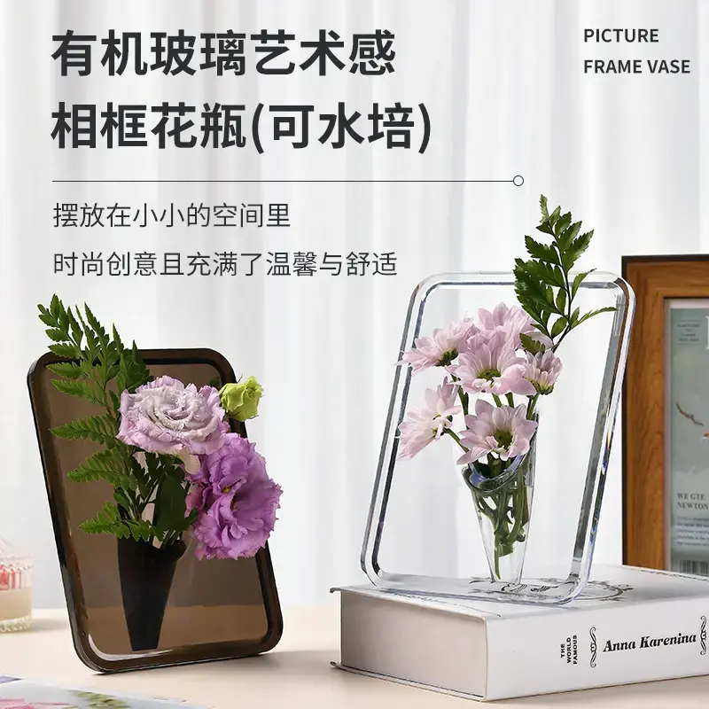 【下单立减50】轻奢ins风创意透明相框花瓶 桌面摆件水培插花瓶QC