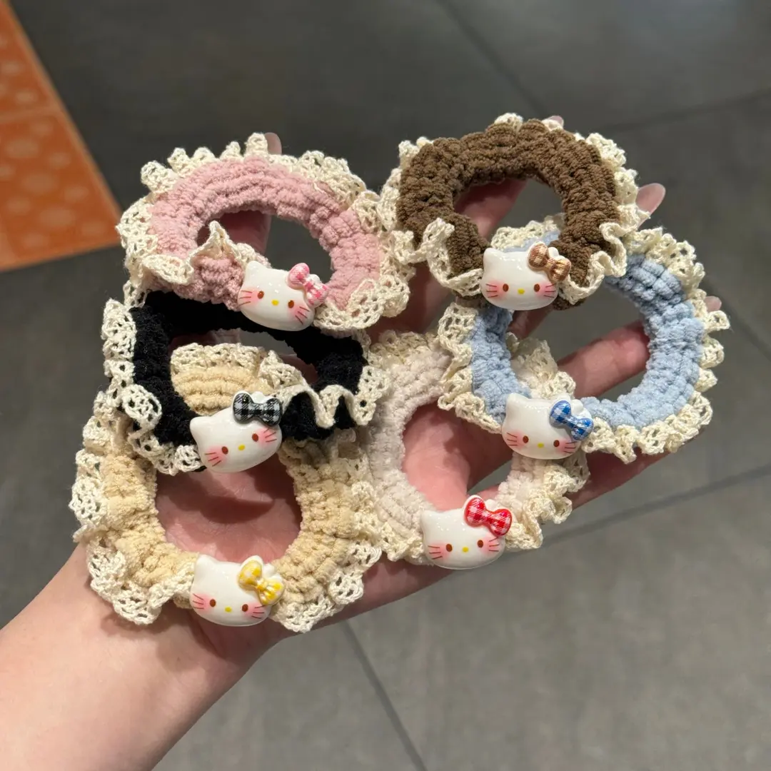 【下单立减50】甜美蕾丝花边KT猫发圈少女卡通百搭马尾小肠圈BW