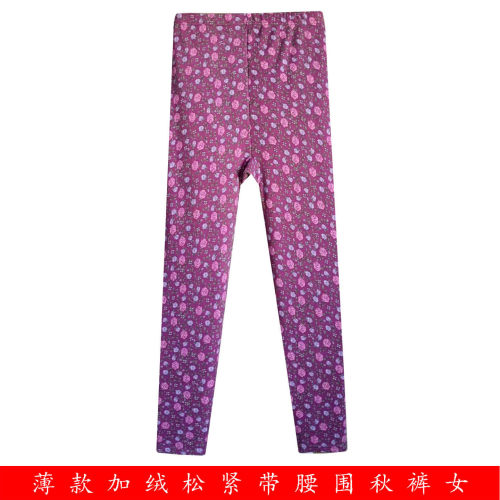 秋冬薄款加绒碎花秋裤女中老年内穿高腰弹力打底裤德绒妈妈保暖裤