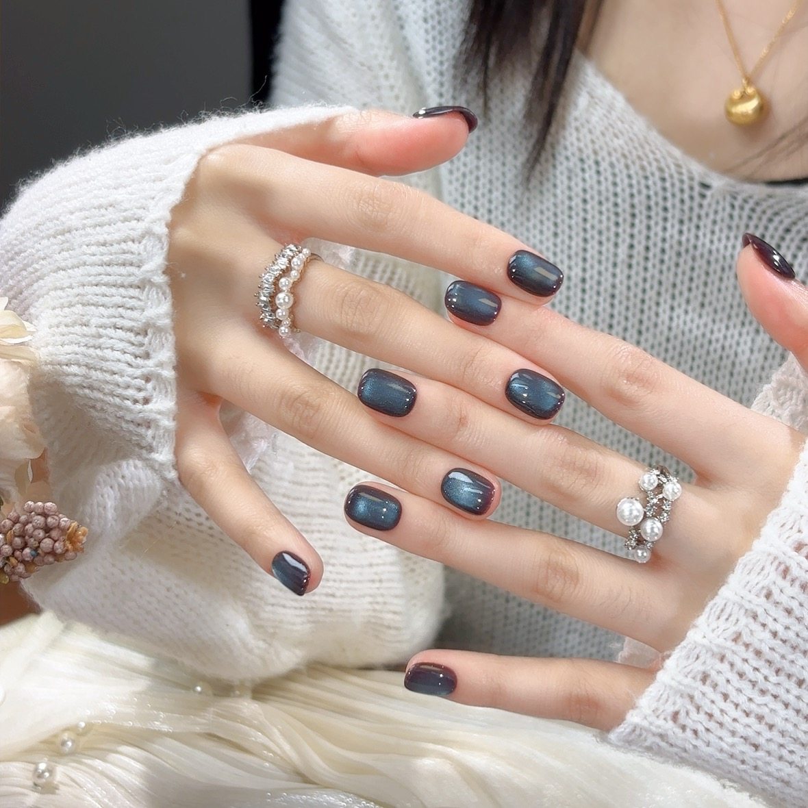 【棕蓝猫眼】秋冬新款猫眼美甲贴片高级感显白短款手工穿戴甲孕妇,彩妆/香水/美妆工具,穿戴甲/甲片,淘宝优惠券,粉丝福利购,淘宝优惠卷