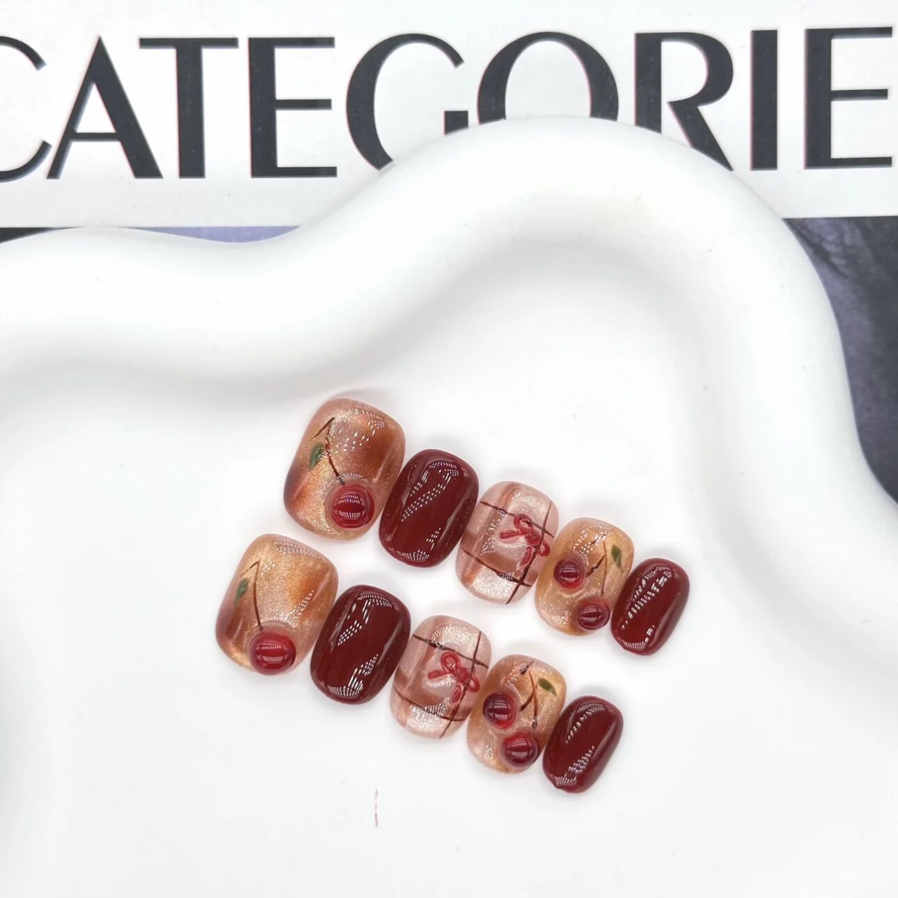 【晕染樱桃】ins风秋冬显白美甲贴片网红同款成品穿戴式指甲贴