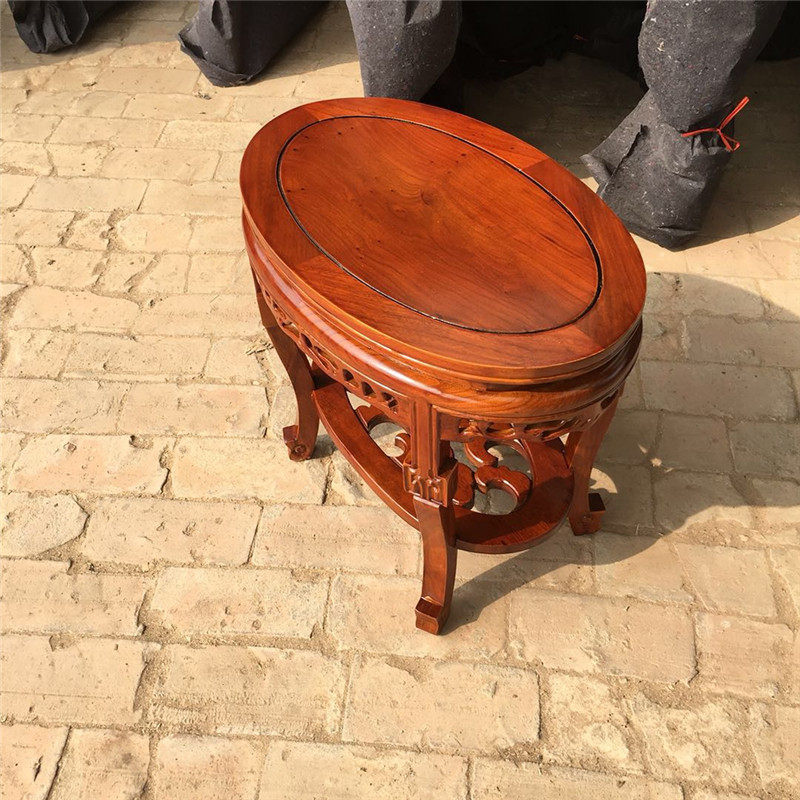 简约现代实木花架鱼缸架子椭圆花几盆景奇石桌客厅地面木质置物架