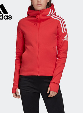 Adidas/阿迪达斯正品2021春季红色女子休闲连帽运动外套 FL1958