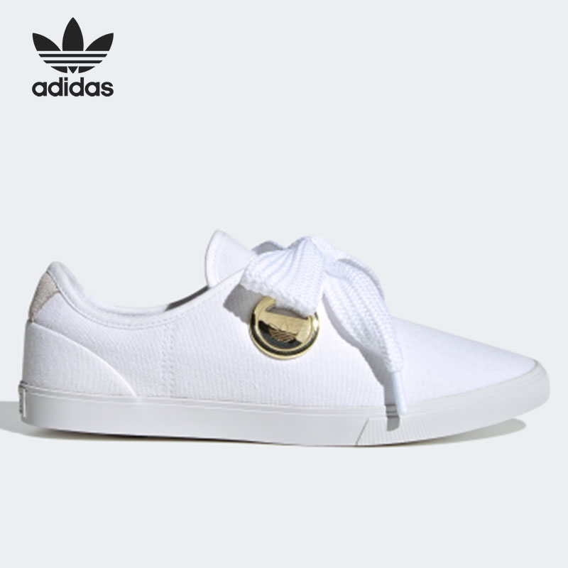 Adidas/阿迪达斯正品SLEEK LO W女子蝴蝶结帆布休闲板鞋 FV0740