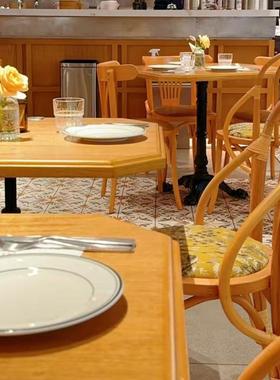 法式实木餐椅高级amoo餐厅软包藤编椅子欧式餐桌椅靠背咖啡椅组合