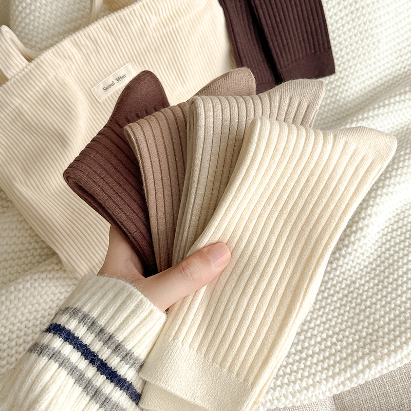 【5双装】羊绒袜子女加厚加绒中筒袜睡眠袜高筒月子袜秋冬堆堆袜