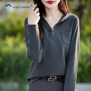 双面德绒连帽卫衣女秋冬半拉链加厚保暖磨毛上衣显瘦打底长袖帽衫