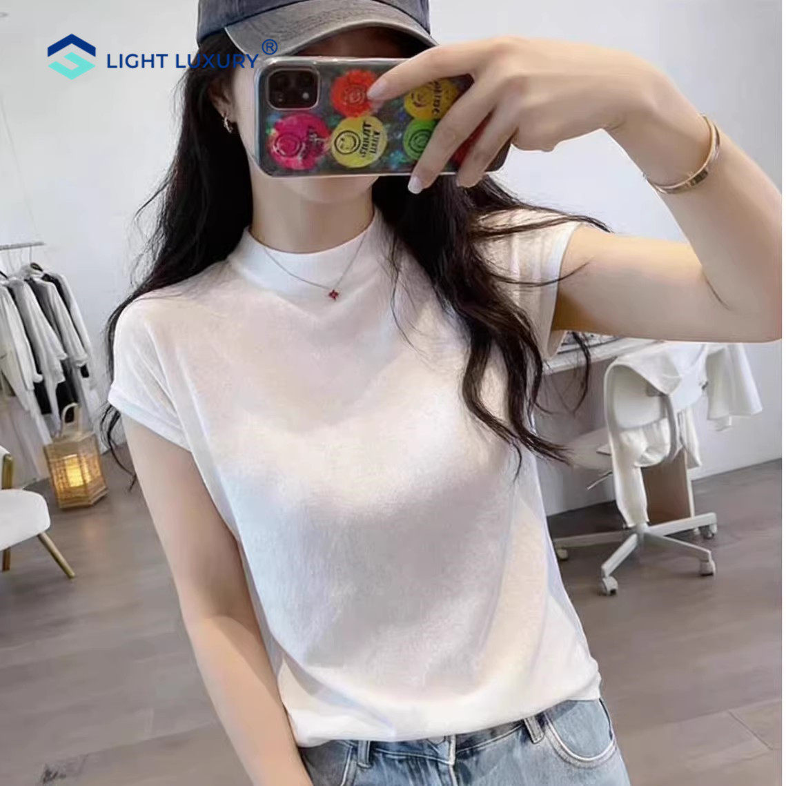 白色短袖t恤女夏新款透气冰丝薄款针织打底衫宽松显瘦飞飞袖上衣