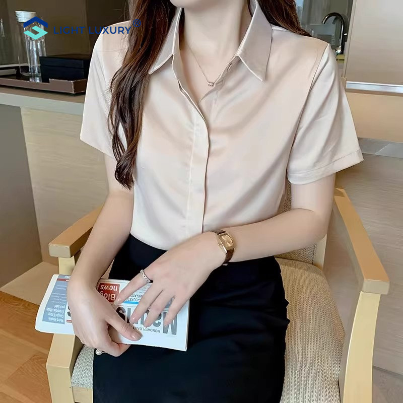 短袖衬衫女夏季小个子职业通勤衬衣T恤法式设计感高级小众上衣