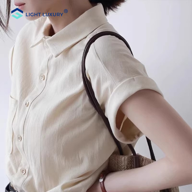 法式短袖T恤女薄款职业通勤翻领
