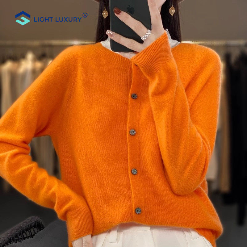 鄂尔多斯市星宇橙色羊毛开衫女100纯羊毛针织外套保暖显白毛衣,女装/女士精品,毛针织衫,淘宝优惠券,粉丝福利购,淘宝优惠卷