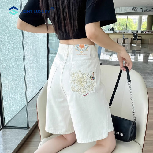 新中式牛仔短裤女国风刺绣设计