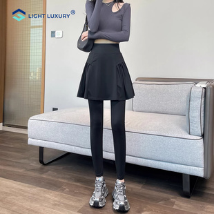 假两件瑜伽裤女秋冬新款加绒保暖打底裤显瘦提臀鲨鱼裤外穿小脚裤