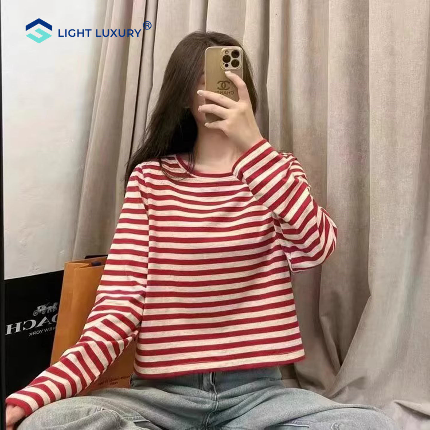棉质条纹长袖体恤女柔软易打理