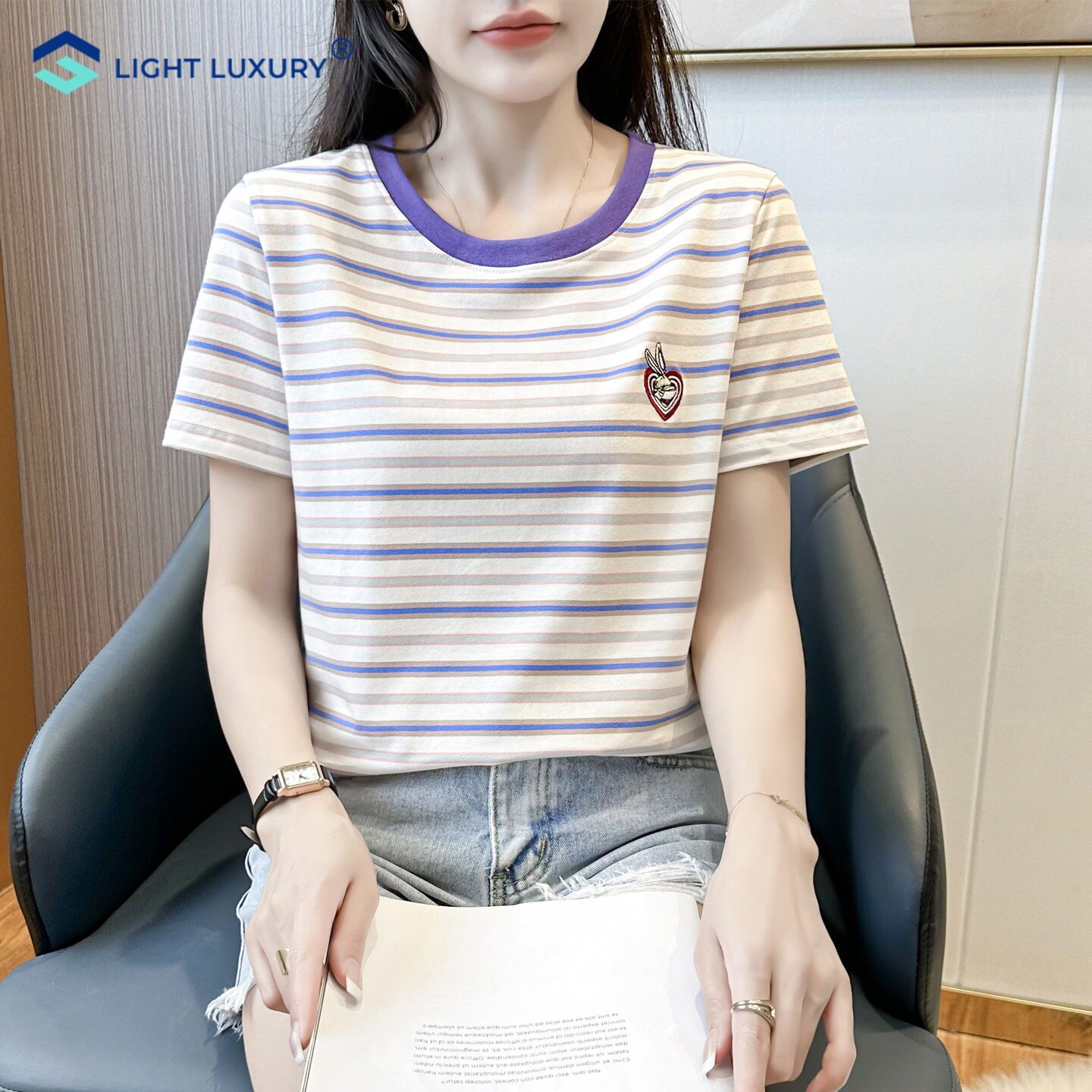 刺绣短袖T恤女亲肤透气宽松上衣