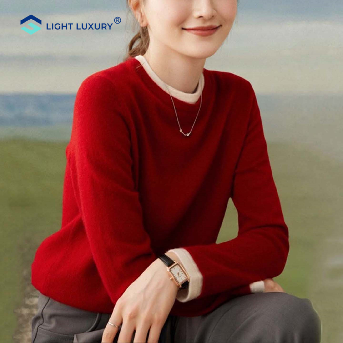 云暖-纯山羊绒衫-女士红色本命年