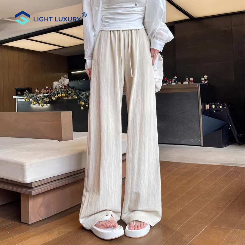 亚麻裤女夏季薄款透气宽松慵懒风拖地山本裤松弛感白色阔腿裤子