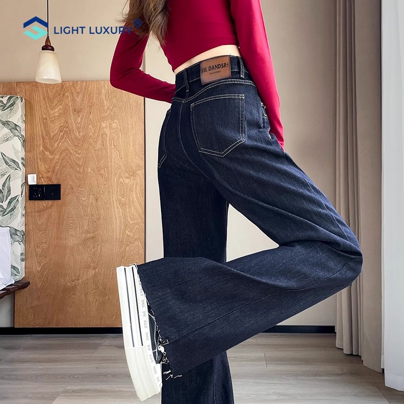 丹宁蓝微喇牛仔裤女秋冬新款宽松美式梨形阔腿裤高腰喇叭裤