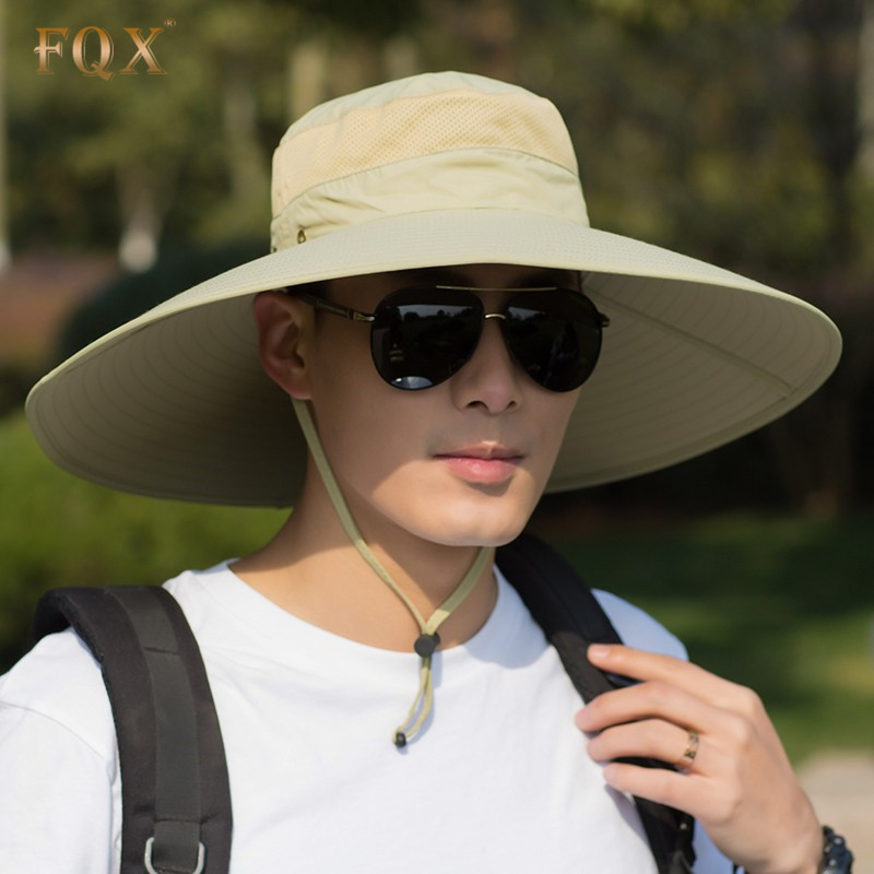 FQX 帽子男夏季防晒帽遮脸遮阳帽大檐户外帽防紫外线太阳帽钓鱼帽