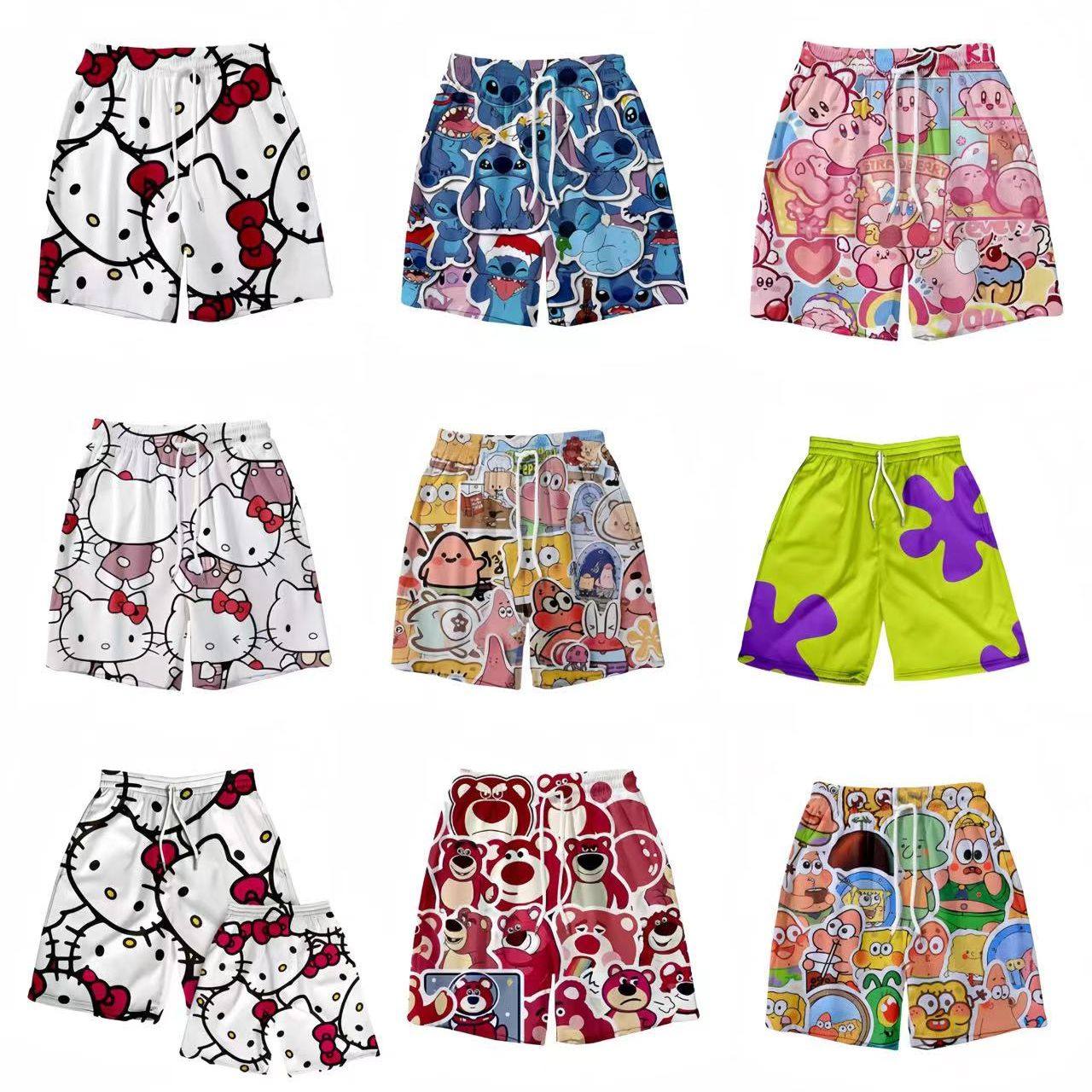 库洛米派大星kt猫短裤男女夏宽松睡裤卡通印花休闲裤情侣沙滩裤