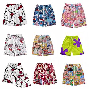 库洛米派大星kt猫短裤男女夏宽松睡裤卡通印花休闲裤情侣沙滩裤
