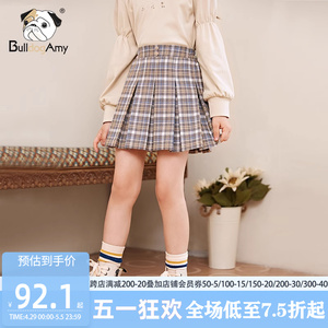 女童学院风格纹百褶裙2024春季新款洋气爱心扣儿童A字裙半身短裙