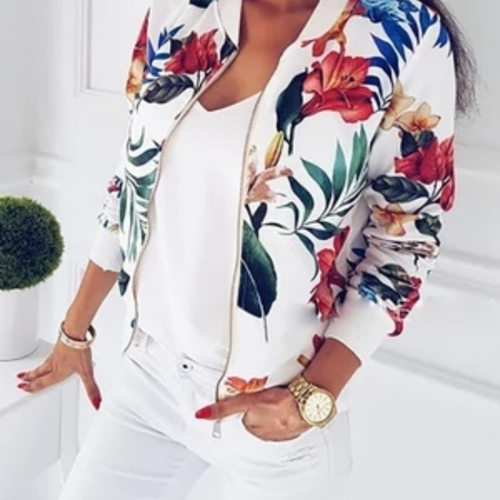 Women's outerwear jacket女性花色时尚秋装外套夹克衫短款