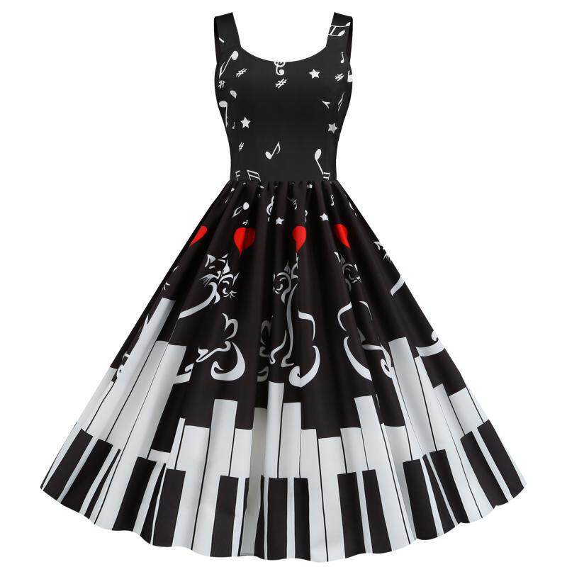 Hepburn style camisole dress欧美赫本风无袖印花吊带大摆连衣裙