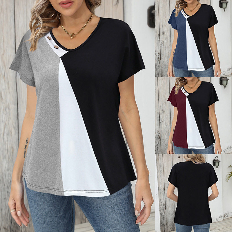 Women's contrasting loose short sleeves女撞色印花宽松短袖T恤