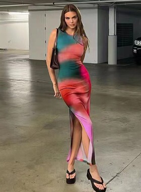 Maxi Dress Women Summer Bodycon Elegant Sexy Tie Dye Outfits