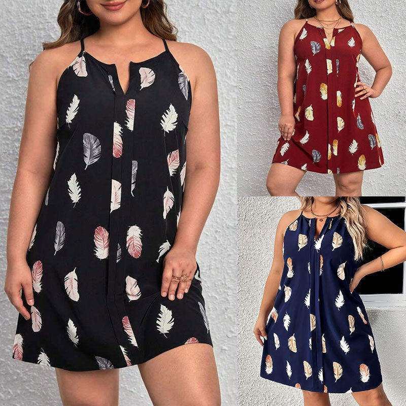 5XL Large Women's Printed Dress女时尚印花大码女装连衣裙