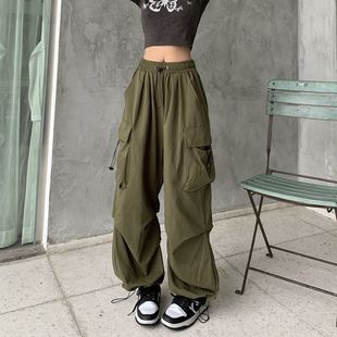 with legs American wide and loose pants casual retro Women
