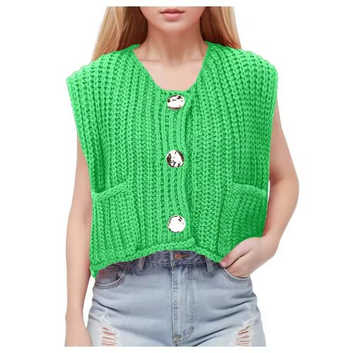 Women's three button sleeveless cardigan sweater vest背心女