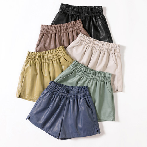 High Waist Leg Biker Shorts Women PU Leather Shorts短裤女