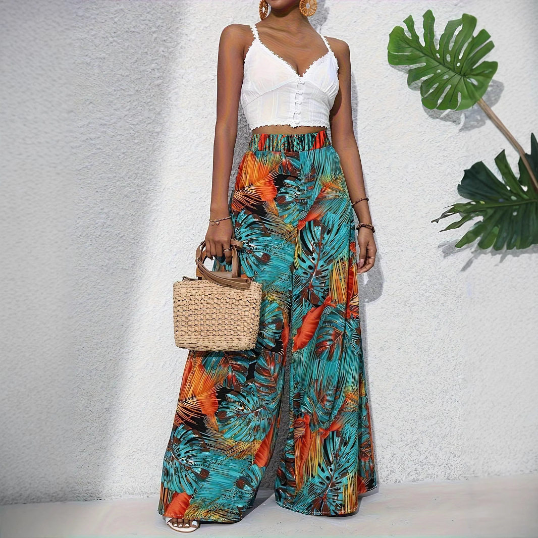 Women's tropical style loose wide leg pants女热带风阔腿长裤