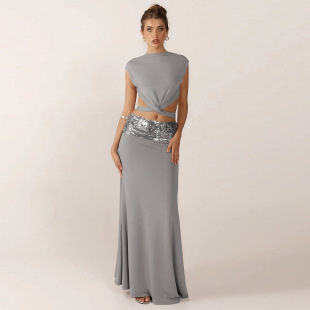 top 女 Women backless set歐美露背上衣 長(zhǎng)裙套裝 skirt long