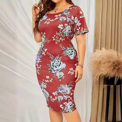 Women's printed bat sleeve dress女方领印花民族风蝙蝠袖连衣裙