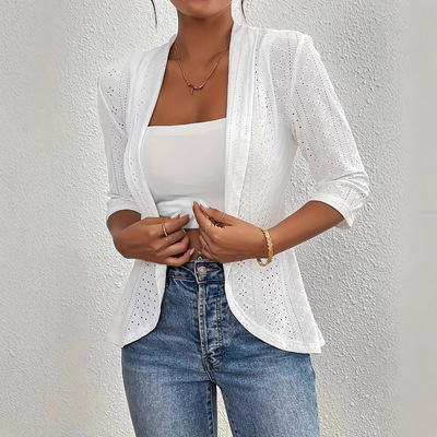 Ladies' hollowed out half sleeved eyelets small suit jacket