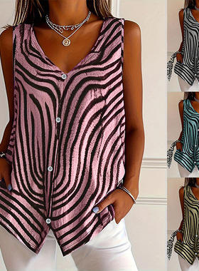 Women's printed button up cardigan vest女印花纽扣开衫背心