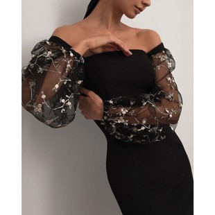 dress 新款 夏季 Women 刺绣拼接灯笼袖 party 时尚 包臀连衣裙 sexy