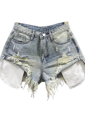 2024Vintage Jeans Women Patchwork High-waisted Shorts A-line