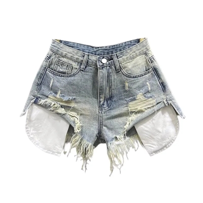 2024Vintage Jeans Women Patchwork High-waisted Shorts A-line