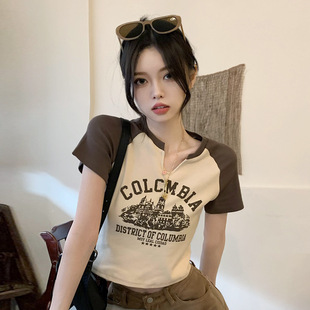 Hot girl V-neck short sleeved T-shirt for womenV领短袖T恤女